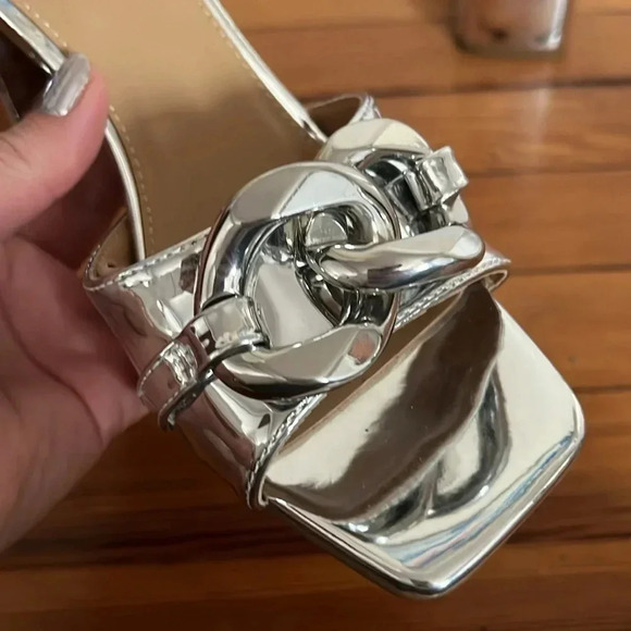 Metallic Silver Express Block Heels with Chain Detail - Size 7 - Picture 7 of 10